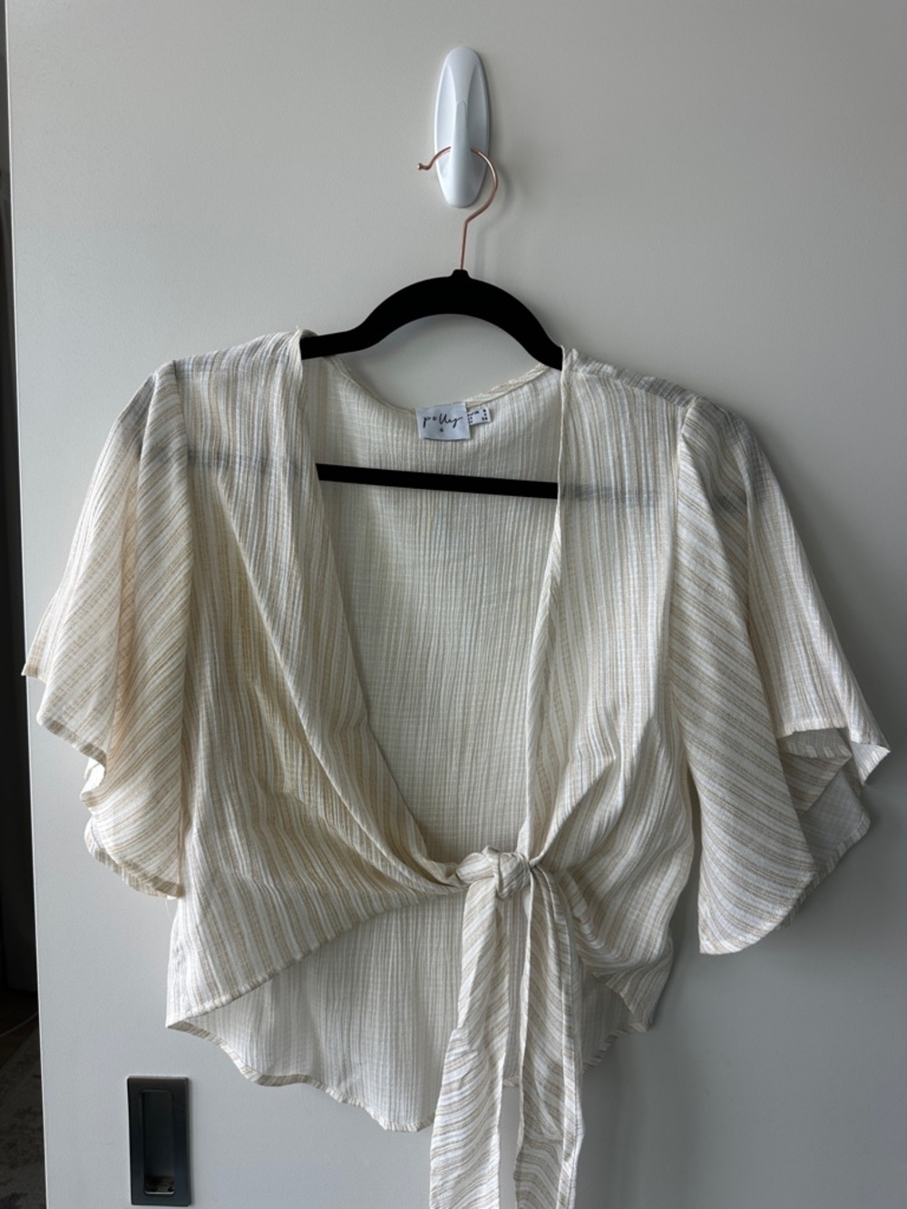 Princess Polly Cream and Tan Striped Tie-Front Blouse